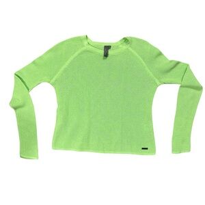 Sweaty Betty Knit Mesh‎ Top Women M Neon Green Long Sleeves Crew Neck Athletic